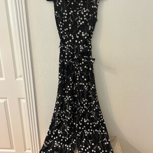 Calvin Klein Black Jumpsuit with White Floral Pattern
